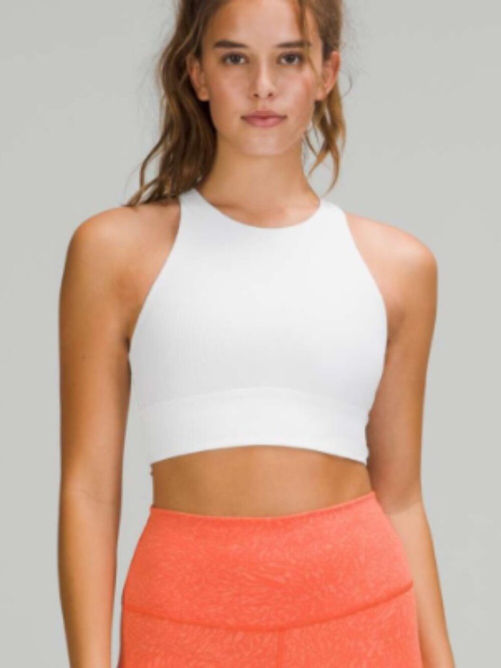 LULULEMON White Ribbed Energy High Neck Longline Sports Bra Size 4